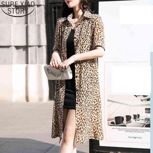 Cardigan casual Camicetta lunga in chiffon stampato leopardato Camicetta da donna Blusas Abbigliamento estivo da donna Protezione solare Camicie 9123 50 210417