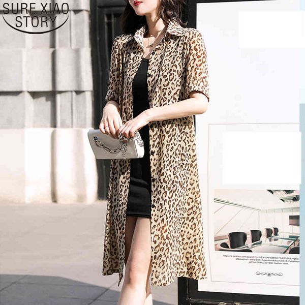 Casual Cardigan Leopard Gedruckt Lange Chiffon Bluse Damen Tops Blusas Frauen Sommer Sonnenschutz Kleidung Shirts 9123 50 210417