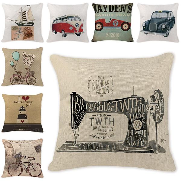 

vintage traffic life printing cotton linen cushion cover decorative pillowcase cartoon airplane bicycle pillow home living cushion/decorativ