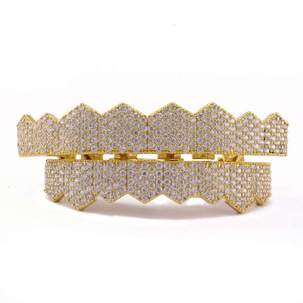 

18k gold plated 4a zircon hip hop braces with diamond vampire dentures for men and women, Silver