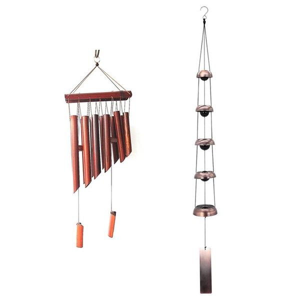 

decorative objects & figurines 2pcs bell wind chimes temple with 5 bells wooden creative living room large bamboo