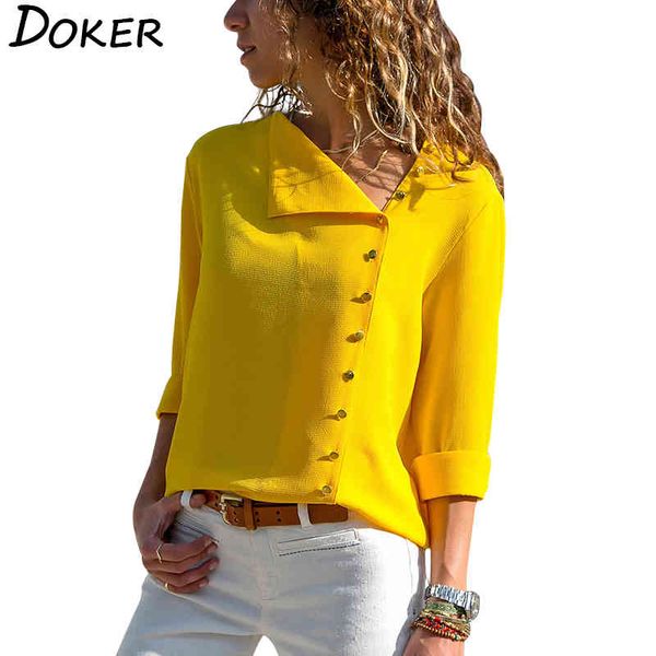 

women and blouses fashion long sleeve skew collar chiffon blouse casual plus size elegent work wear shirt 210423, White