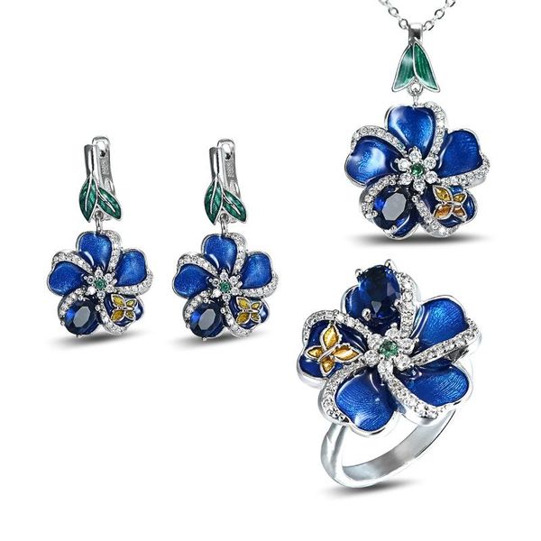 

earrings & necklace cloisonne enamel pendant drop rubber ring butterfly flower set auger, Silver
