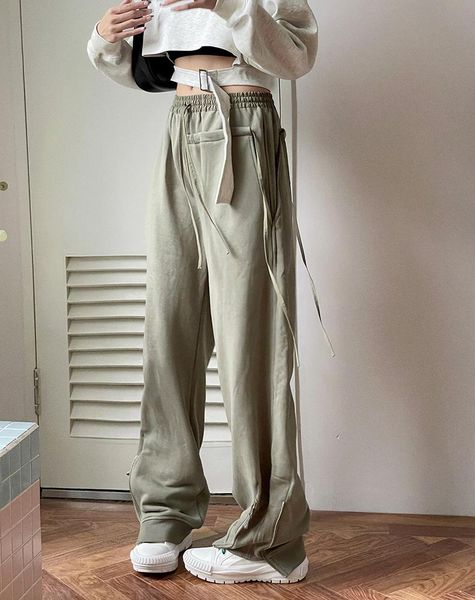 

women's pants & capris fashion autumn woman 2021 design sense zipper drawstring hip-hop trousers loose casual high waist women, Black;white