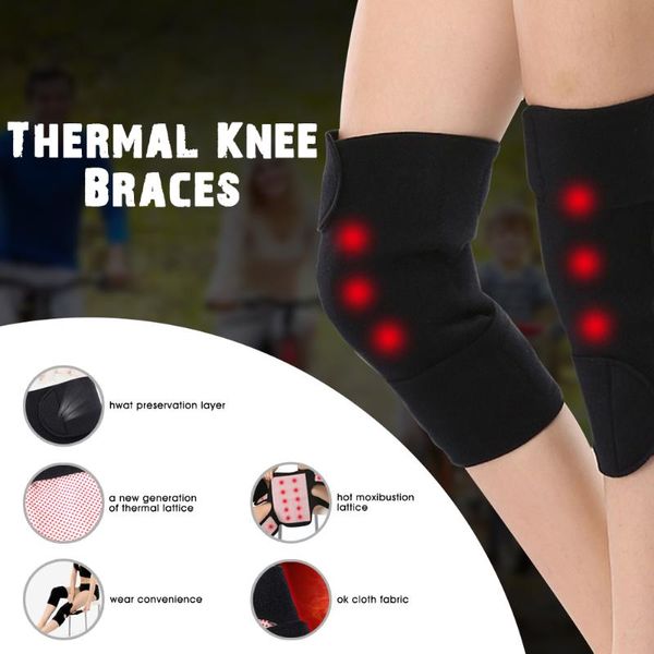 

pair winter thermal knee pads brace wrap neoprene leg warmer for arthritis joint self-heating magnetic therapy elbow &, Black;gray