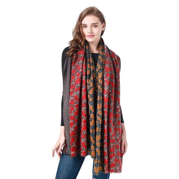 

hats, scarves & gloves sets women's autumn and winter fashion scarf retro small floral patchwork print pattern shawl long warm, Blue;gray