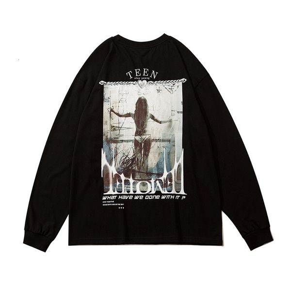 

gaojiechao brand printed long sleeve pullover autumn and winter men's dark large size sweater youth casual top, Black