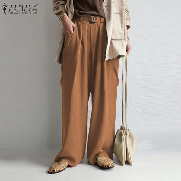 

fashion zanzea women casual loose solid wide leg pants autumn long trousers elastic waist pantalon plus size palazzo robe femme women's, Black;white