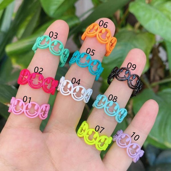 

10pcs, color ring for women metal happy face smiley adjustable open rings friend gift jewelry accessoris, Silver