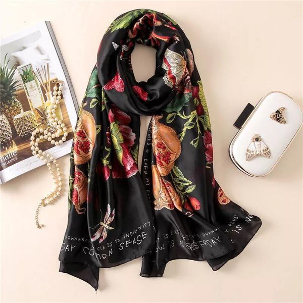 

scarves yulaili fashion women summer black print scarf female shawls foulard beach cover-ups wraps chiffon silk wholesale, Blue;gray