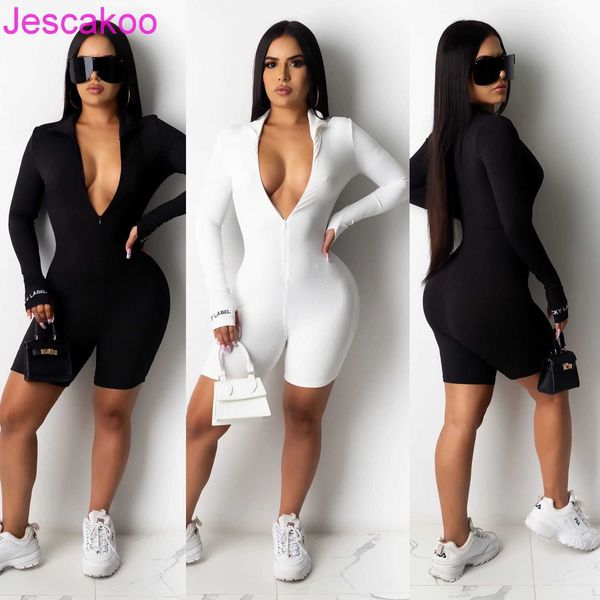 

women jumpsuit embroidered designer new slim solid color zipper romper club tight long sleeve shorts casual sports jumpsuits 2021, Gray