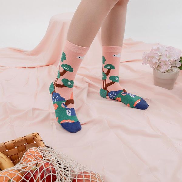 

men's socks female 2021 cotton yearning nature series of in the cartoon stocking, Black