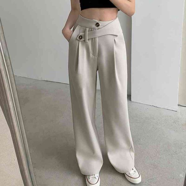 

women's pants & capris vintage black suit woman high waist pockets office formal button bandage pant fashion harajuku wide leg tro, Black;white