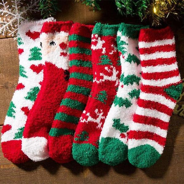 

3-pairs coral fleece socks winter warm in the tube couple elk korean men and women christmas socks, Black;white