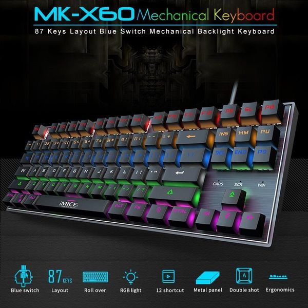 

keyboards gaming mechanical keyboard 87key anti-ghosting blue switch backlit led usb wired for game lappc