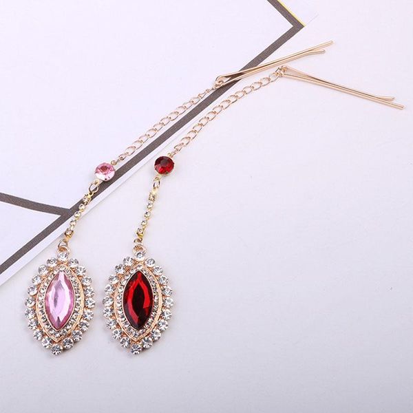 

hair clips & barrettes red pink elegant india style crystal hairpin forehead pendant jewelry bride noiva bridal wedding headwea, Golden;silver