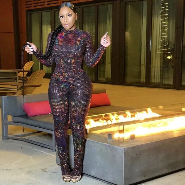 

women's tracksuits plus size sequin tracksuit stand collor slim-fit long-sleeved two piece outfits suit chic clothing shiny pants sets, Gray