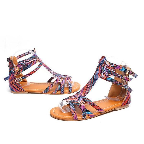 

large size summer ladies'sandals, national flats, sandals, women's roman sandals luxury shoes women designers, Black