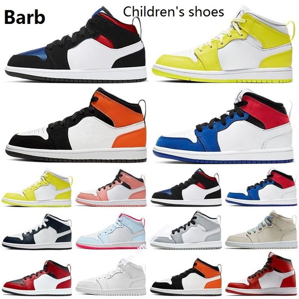 

2021 children basketball shoes for boys girls infrared carmine 1s unc toro hare oreo maroon youth sports sneakers comic kids size 26-35