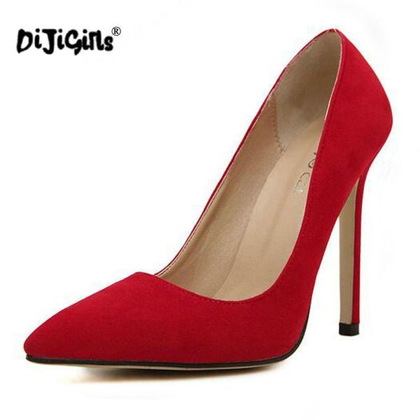 

europe pointed high-heeled shoes female large size autumn high heels shoe suede shallow mouth women dress, Black