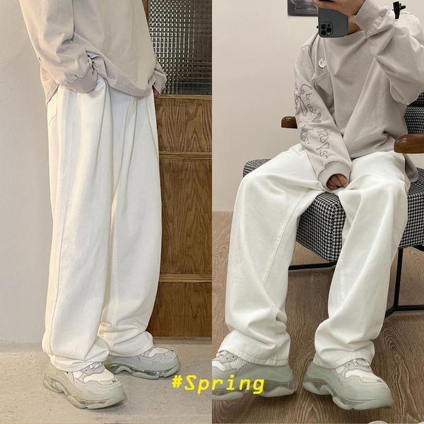 

spring straight casual pants loose solid korean fashion white hip hop trend sweeping men men's, Black