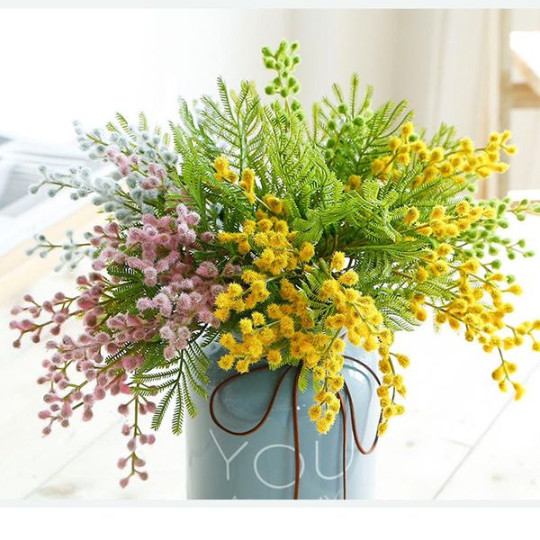 

decorative flowers & wreaths 6pcs/bundle artificial albizia flocking acacia bean wedding home decoration fake green plants fall decoracion