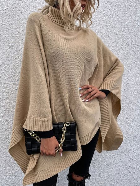 

turtleneck batwing sleeve knit poncho 08ew#, White