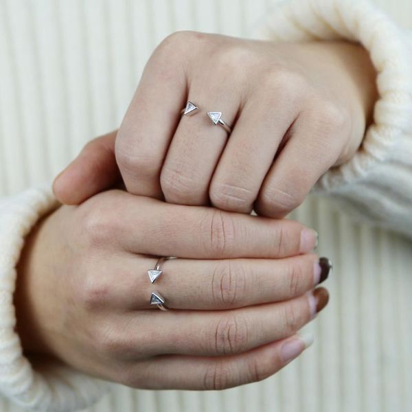 

cluster rings real 925 sterling silver classic simple traingle shaped jewelry minimal delicate cz open adjusted ring, Golden;silver