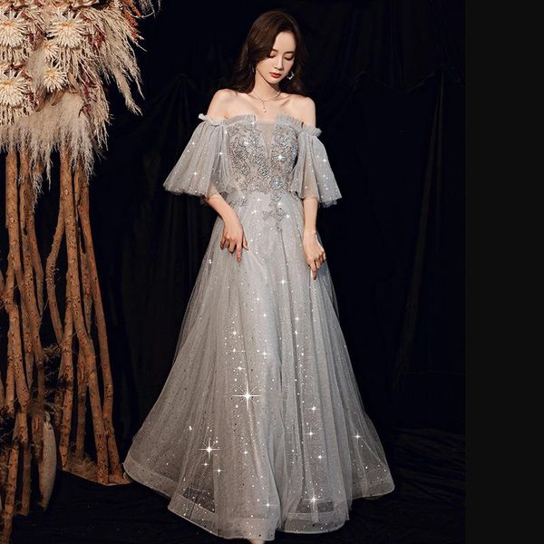 

ethnic clothing gray sequins beads cheongsams backless gradients qipao strapless bandage pleated vestidos mesh celebrity banquet dresses gow, Red