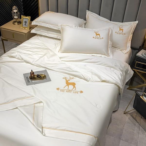 

bedding sets premium pure blue summer quilt washed silk hand embroidered pattern light and cool pillowcases three piece set oceania