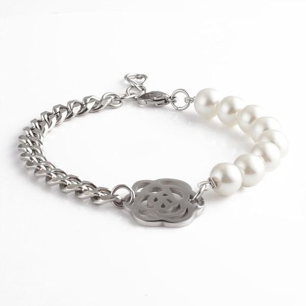 

link, chain b019 titanium steel hip-hop imitation pearl bracelet, Black