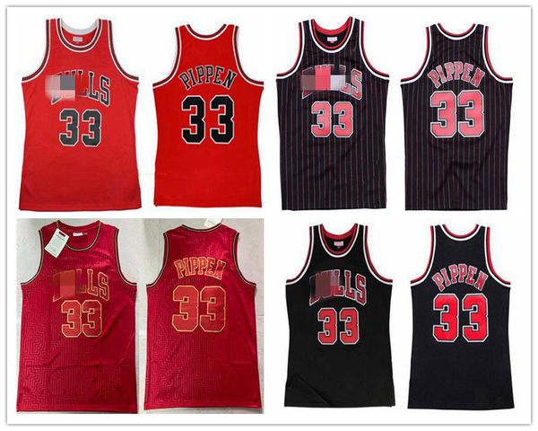 

mens throwback chicago bulls jersey 33 scottie pippen reteo red black white mitchell & ness hardwoods vintage basketball jersey, Black;red