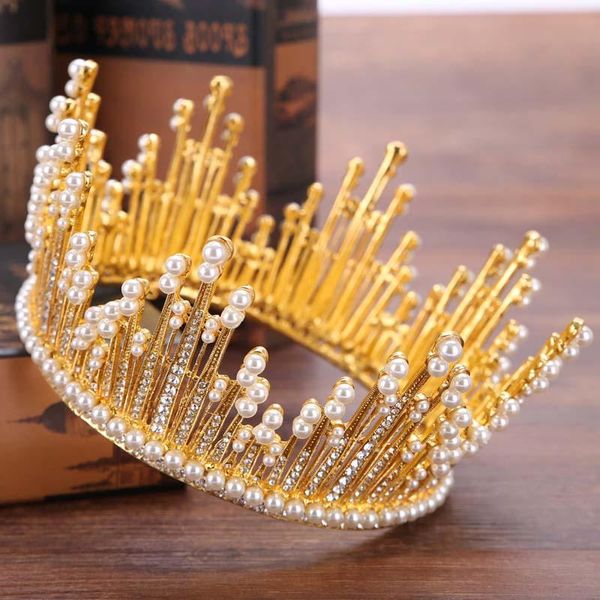 

hair clips & barrettes Â wedding accessories luxury rhinestone king queen bridal full round circle pageant tiara crystal prom crown ml, Golden;silver