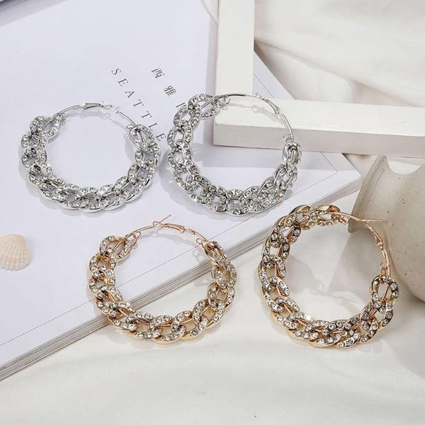 

women brand fashion study exaggeration big thick chain studded ccb circle jewelry wedding earrings, Golden;silver