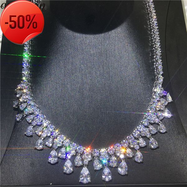 

vecalon luxury water drop necklace white gold filled pear cut diamond party wedding necklaces for women accessories jewelry, Black
