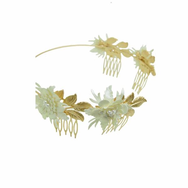 Fermagli per capelli Barrettes Fascia per capelli barocco Oro Tiara da sposa Pettine Gioielli da sposa Foglie Fascia per capelli Abbigliamento retrò di lusso Accessori donna