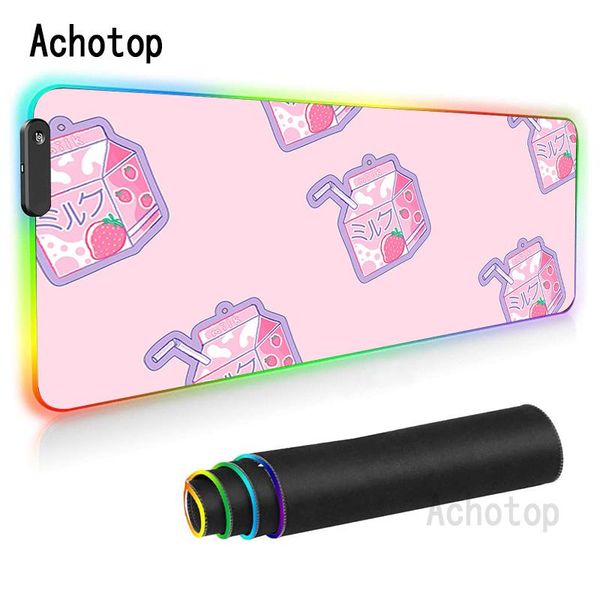 

mouse pads & wrist rests anime strawberry milk kawaii rgb mousepad pc gamer computer pad cute large gaming keyboard led light notebook desk