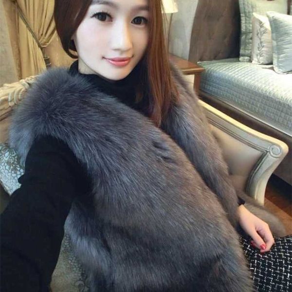 

autumn and winter imitation mink fur female collar rabbit hair medium long vest coat 211207, Black