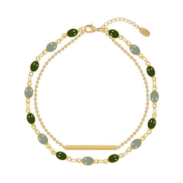

link, chain japanese and korean round bead double-layer bracelet niche design retro circle simple versatile, Black