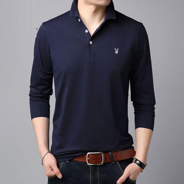 

men's polos fashion men shirt long sleeve pure color leisure high-grade male cotton comfortable slim fit black kzry, White;black