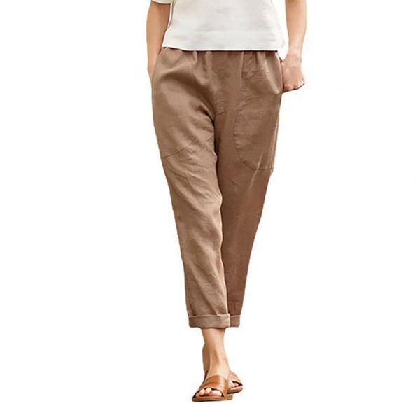 

women's pants & capris 2021 autumn women elastic waist trousers solid color casual ankle-length pockets slim quick drying streetwear, Black;white