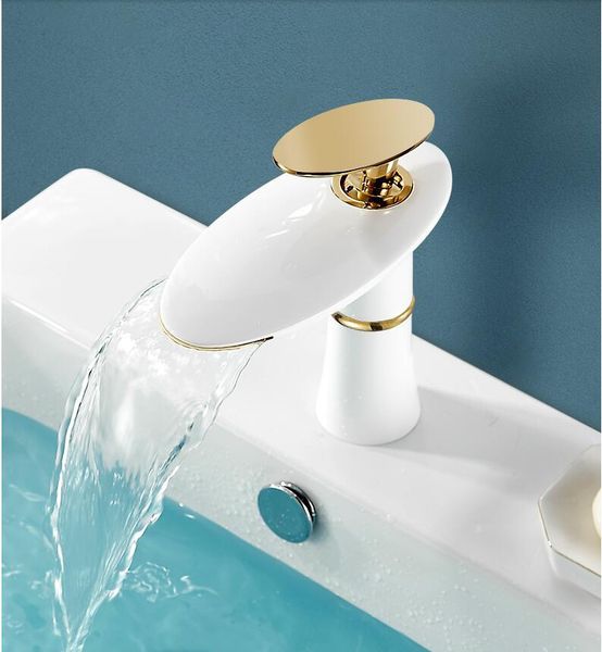 

lottin basin faucet bathroom waterfall gold white mixer tap and cold sink faucets