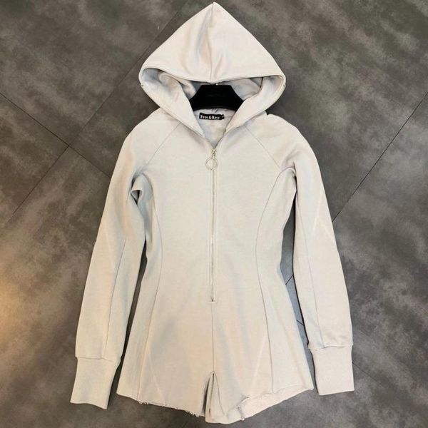 

autumn arrivals long sleeve women romper hooded polyester zipper decoration slim playsuits streetwear mk410, Black;white