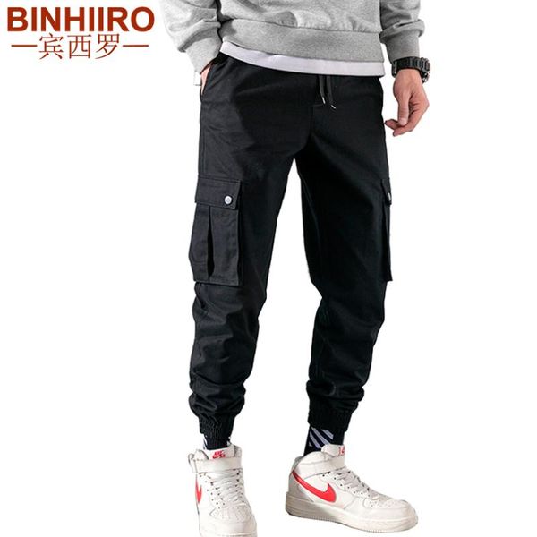 

men's pants 2021 cargo spring comfortable solid color ankle-length multi-pocket loose jogging sweatpants, Black