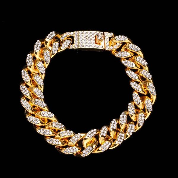

charm bracelets 1pcs fashion full rhinestone bling bracelet pave gold miami cuban link chain for men jewelry dropship, Golden;silver