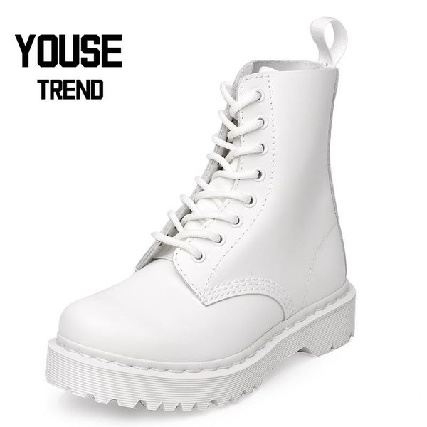 

boots autumn&winter women's white cowhide thick-soled increased british handsome ankle motorcycle, Black