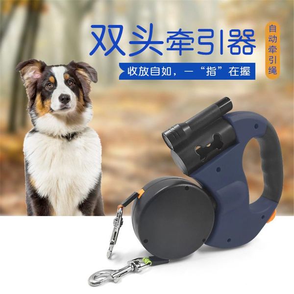 

dual dogs pet traction ropes auto retractable dog cat leash rope adjustable strap flexible pets collars & leashes