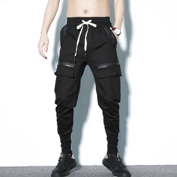 

pant darkly style autumn jogger streetwear with side pockets pencil harem men elastic waist black hip hop pants
