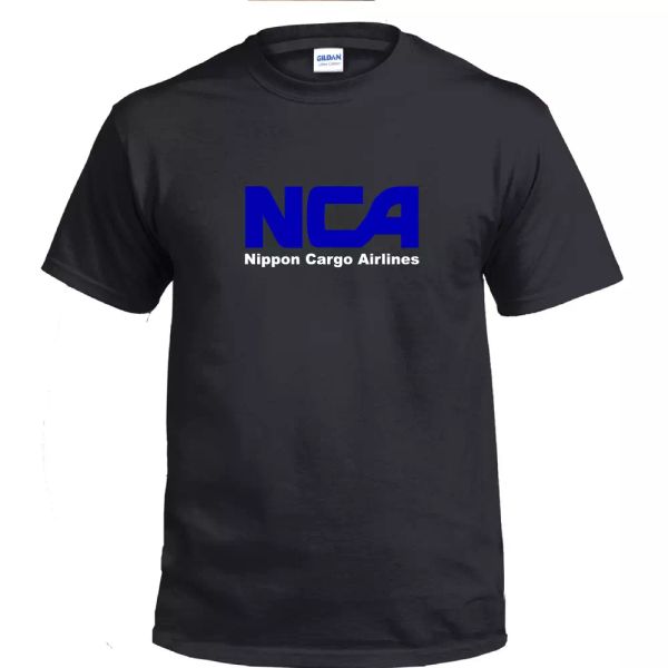 

nippon cargo airline nca airline black blue white cotton t-shirt, White;black