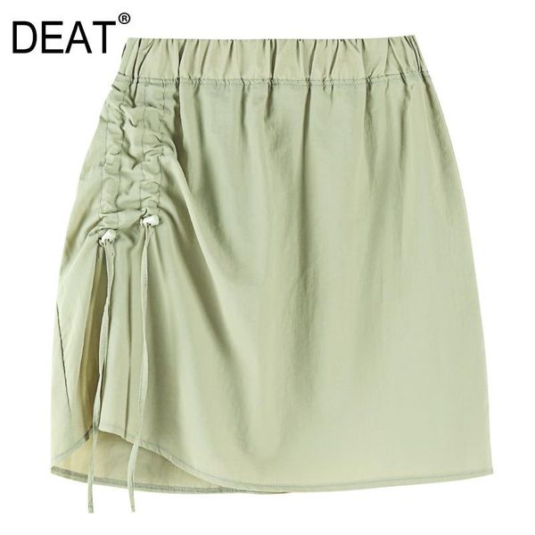 

[deat] 2021 summer fashion tide solid color high waist drawstring a-line loose temperament women skirts 13c738, Black